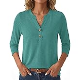 GKBK Womens Tops 3/4 Sleeve V Neck Button Down Henley Shirts Business Casual Outfit Basic Tees Summer Top 2026