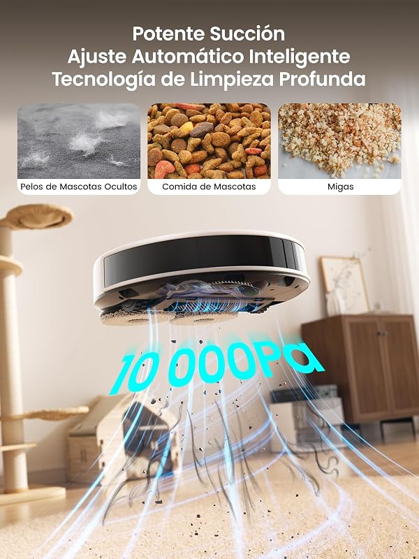 M3L Robot Aspirador e Esfregão, 220min, 10 000Pa de sucção, navegação dtoF, esfregona com dupla volta, lavagem e secagem automáticas, esvaziamento automático para 3,2 L, escovas anti-emaranhado