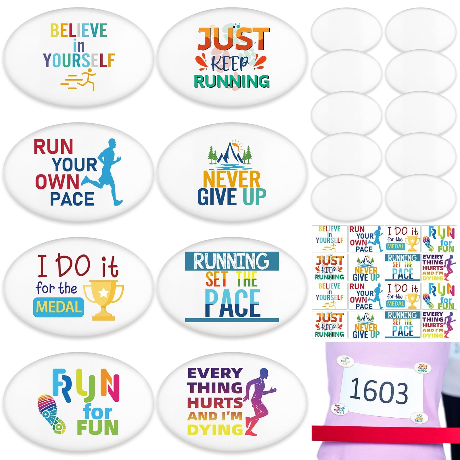 Photo 1 of 32Pcs Runner Bib Clips with 32 Sheets DIY Stickers Reusable, Easy to Use Lightweight Safety Lock Fasteners for Secure Running, Marathon, Triathlon, Cycling – No Magnets, No Pins Race Bib Clips