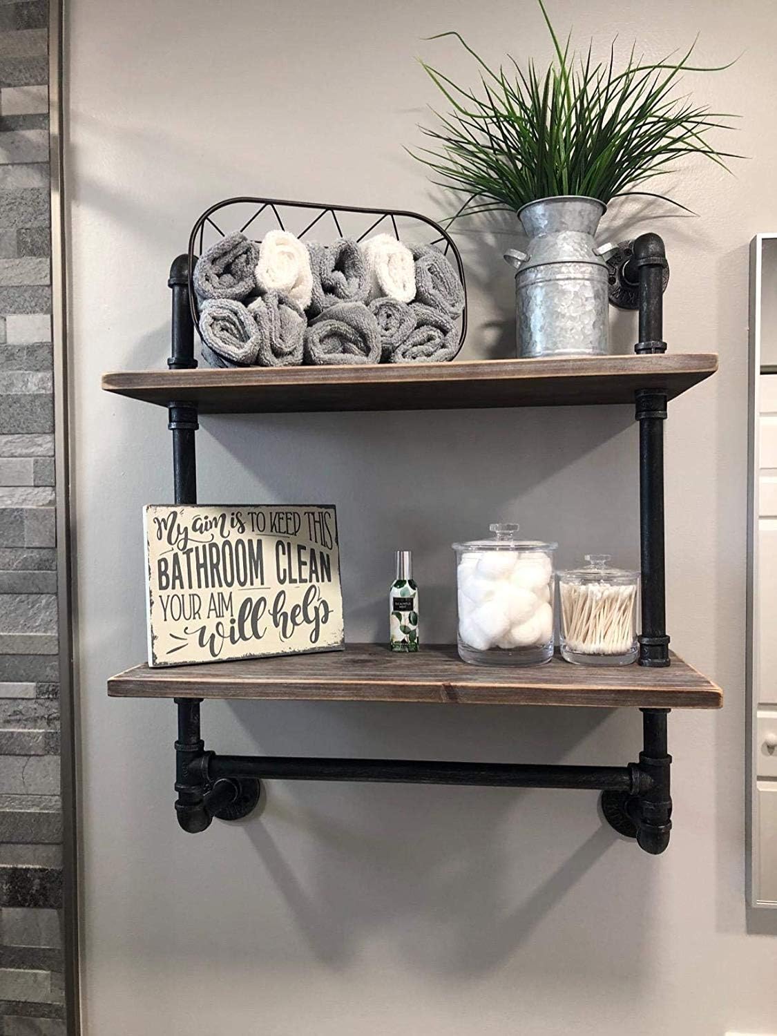 24″Industrial Pipe Bathroom Wall Mounted Shelves with Towel Holder