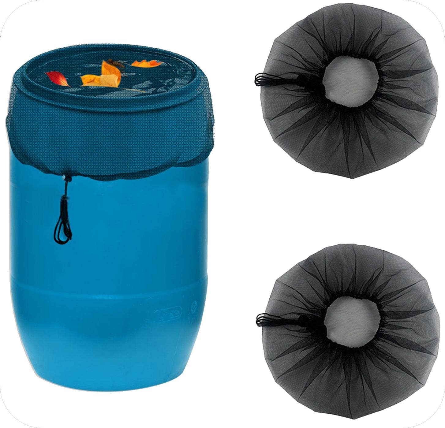 2Pcs Mesh Cover for Rain Barrels,60cm Rain Barrel Netting with Drawstring,Rain Barrels Screen,Rain Barrel Net Cover,Water Collection Buckets Cover to Keep Leaves and Debris Out Rain Collection