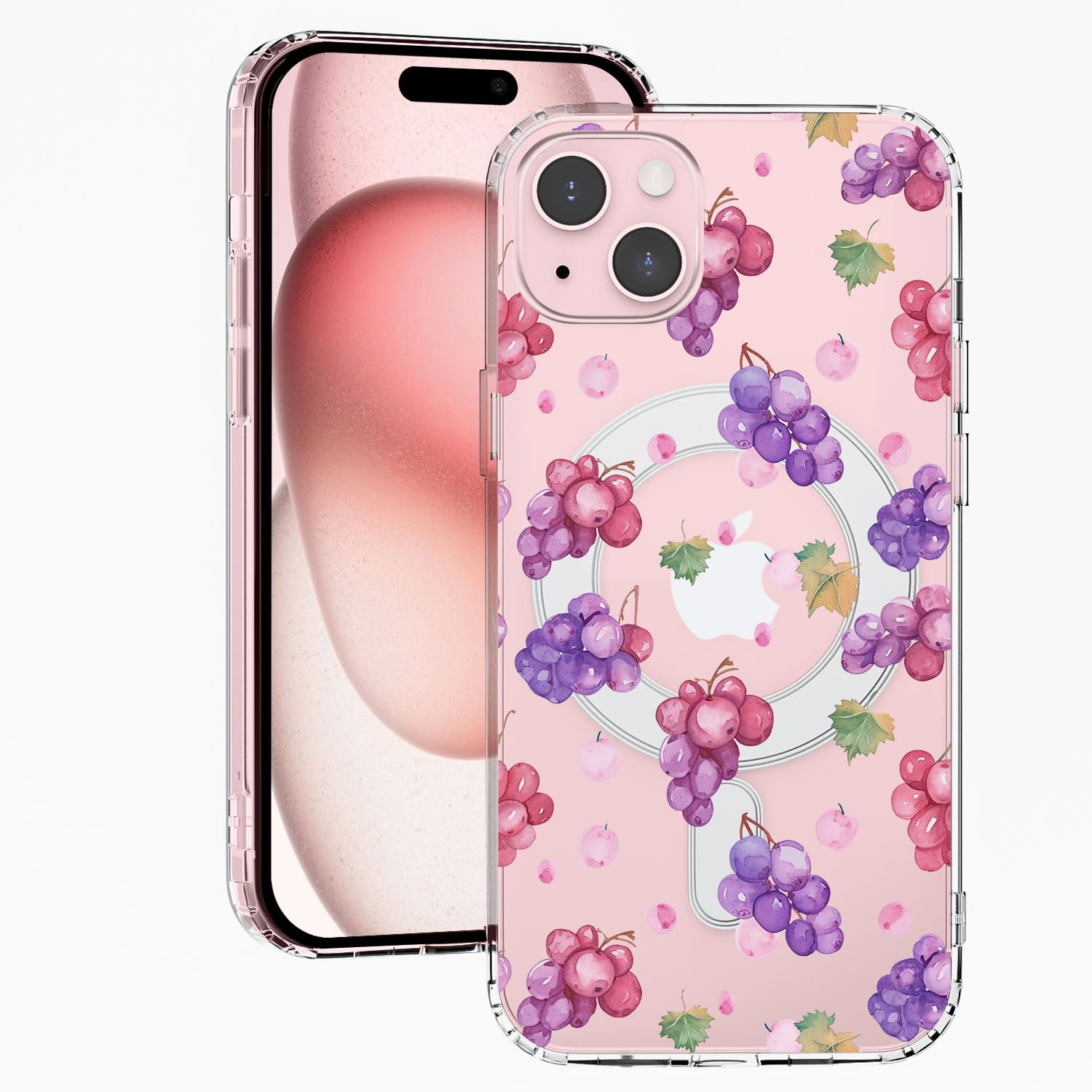MAYCARI Magnetic Case for iPhone 14 Plus, Cute Kawaii Grapes Clear Soft Slim Fit Shockproof Protective Case Compatible with MagSafe for iPhone 14 Plus