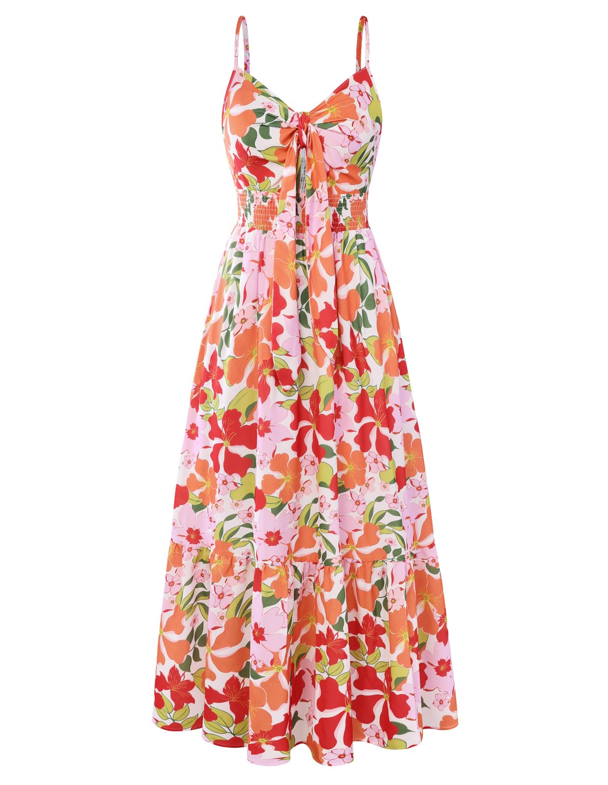 GRACE KARIN Womens Summer Floral Maxi Dresses 2026 Long Flowy Boho Dress Beach Vacation Sundresses Casual Clothes with Pocket Red Pink Flower L Image