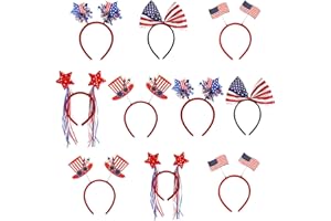 HipTree 10pcs 4th of July Headbands Patriotic Party Favors Decorations,Star, Uncle Sam Hat, American Flag Accessories Decor for Kids,Independence Day,Memorial Day Party Supplies