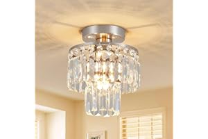 XPEHK Crystal Ceiling Chandelier,Mini Chandelier Light Fixture with K9 Crystals,Brushed Nickel Finish for Living Room Entrywa