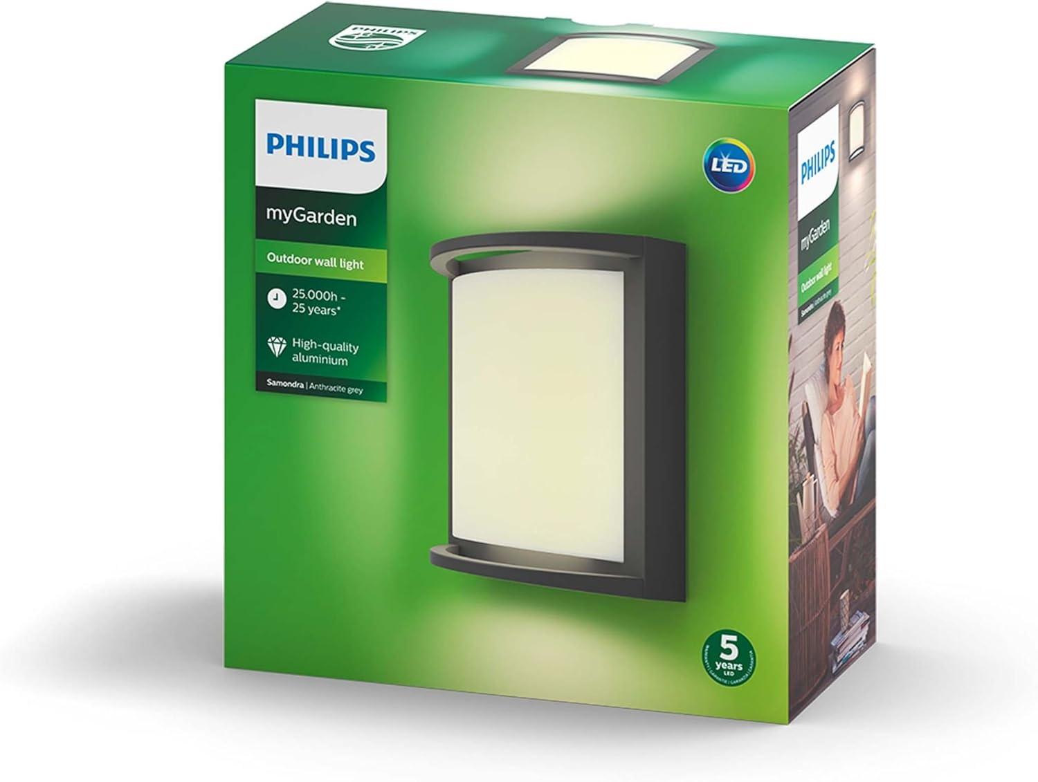 Philips Samondra LED Outdoor Wall Light, 12W, 1,300 lm, 2,700 K Warm White Light, Built-in LED, IP44 Weather-resistant - Image 4