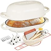 Enameled Cast Iron Dutch Oven for Bread Baking - incl. Sourdough Bread-Baking Supplies like Banneton Bread-Proofing Basket - 5QT Loaf Cast Iron Bread Oven Pan&amp; Meatloaf Pan with Lid, Sour Sough Tools, Lame (Cream White）