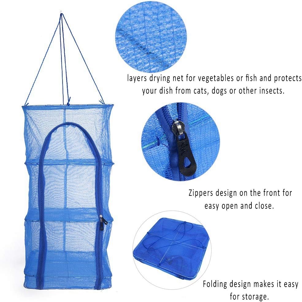 Demeras Hanging Dry Net 4 Layer Mesh Net Zipper Opening Dry Rack Net Camping Folding Net Blue - Image 5