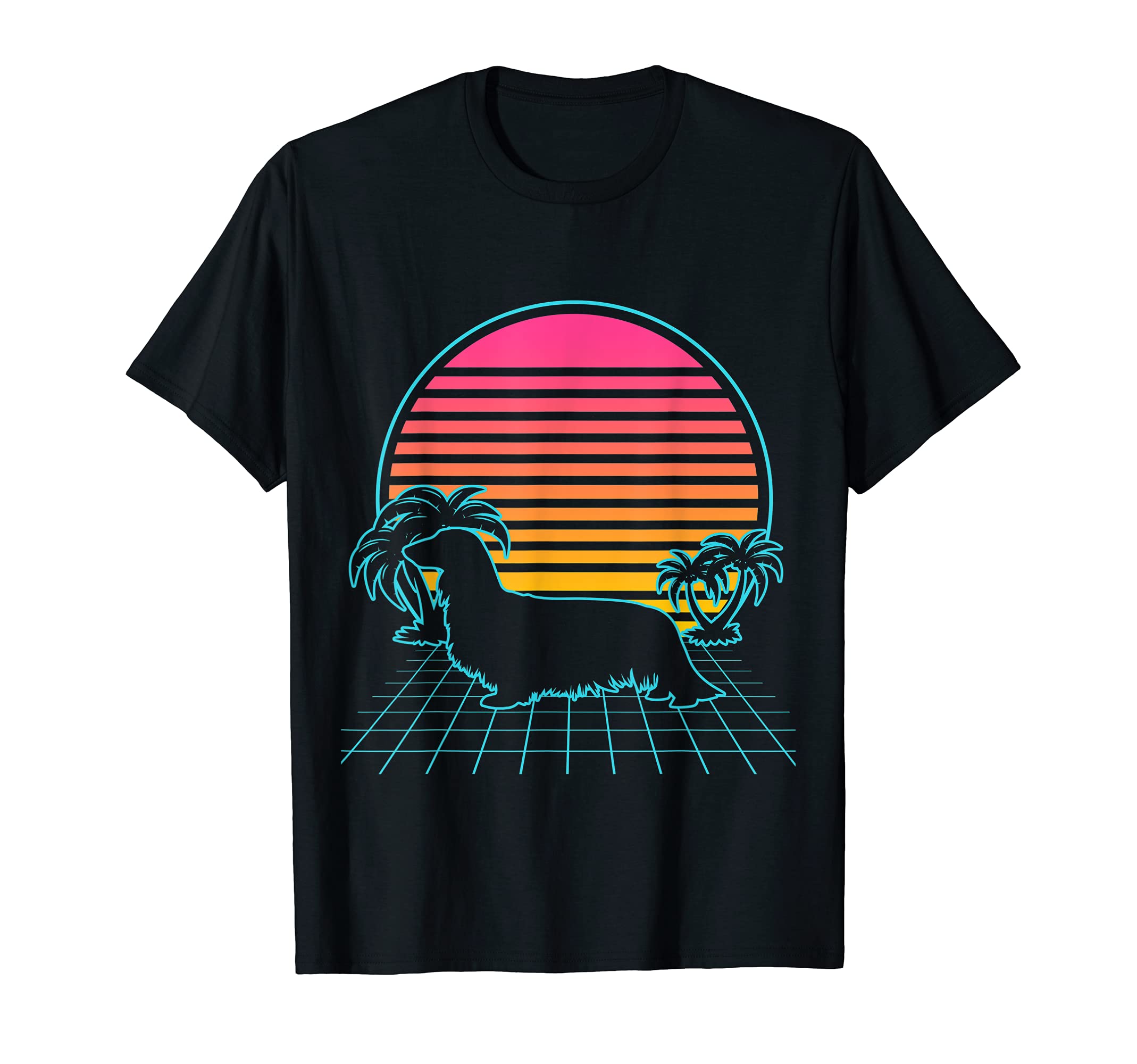 Long Haired Dachshund Vintage 80s Vaporwave Aesthetic Dog T-Shirt