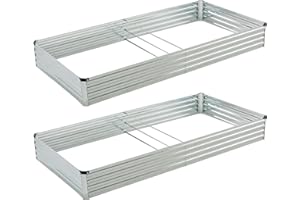 Foxlang 8x4x1ft(2 Pack) Galvanized Raised Garden Bed,Outdoor Planter Box Metal Patio Kit Planting Bed for Vegetables Flowers Herb,Silver