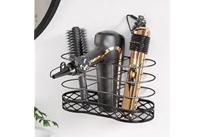 TINDBEA Hair Dryer Holder, Black Hair Tool Organizer, Bathroom Organizer for Hair Dryer, Wall Mount Blow Dryer Holder, Curling Iron Holder Cabinet Door, Flat Irons, Curling Straighteners