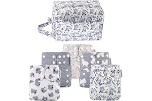 CoolaPeach Baby Cloth Diapers Washable Reusable Diapers for Baby Girls, One Size Adjustable Pocket Nappy Covers 5 Pack+ 5pcs Microfiber Inserts+ One Waterproof Bag