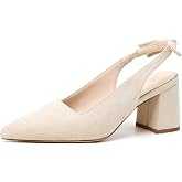 Mostrin Block Slingback Heels for Women Pointed Closed Toe Chunky Heels Office Work Shoes Women's Pumps for Business Casual
