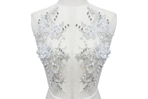 VNAKER Handmade Rhinestones Applique Red/White//Black/Blue/Gold Sewing Beads Stones Trim Lace Patches Accessory for Wedding Dress Clothes DIY Decorative (White)