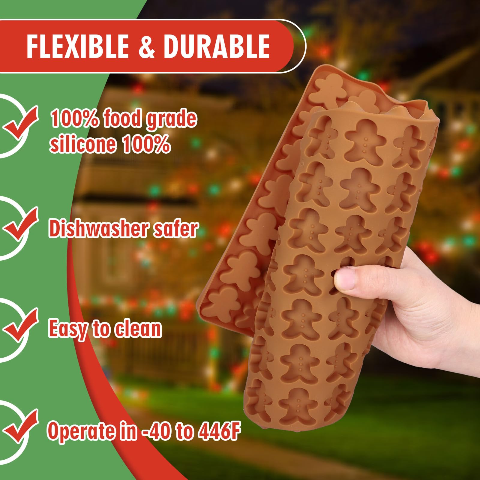 AnyDesign Christmas Silicone Molds Mini Xmas Tree & Gingerbread Candy Chocolate Mould Christmas Non-Stick Fondant Baking Mold for Handmade Soap Pudding Jelly Cake Cupcake Topper Decor, 2Pcs