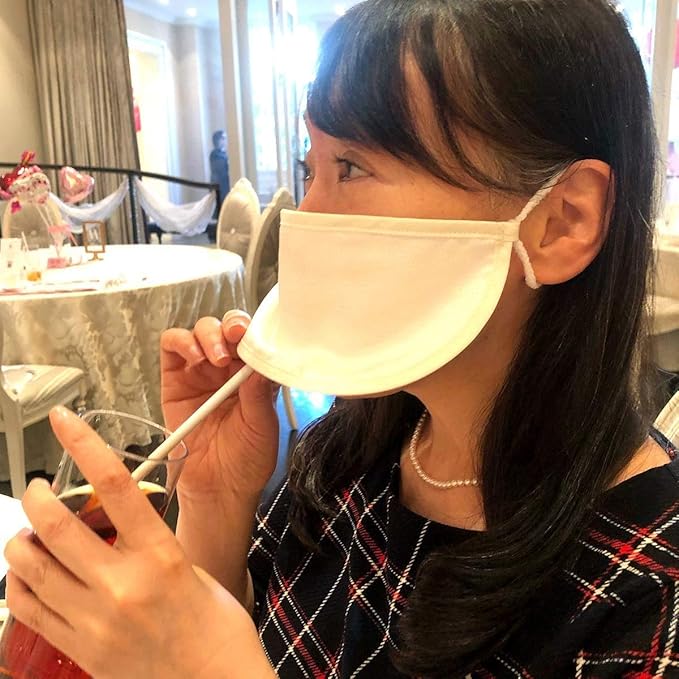 Amazon 会食用マスク 食事用マスク マスク外食 マスク会食 マスクをしたまま飲食ができます 飲食用マスク 男女兼用 フリーサイズ シルク100 日本製 カラダ快適研究所 布マスク