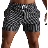 Mens Shorts 5" Casual Summer Stripes Elastic Waist Classic Fit Daily Wear Jogger Workout Cotton Shorts