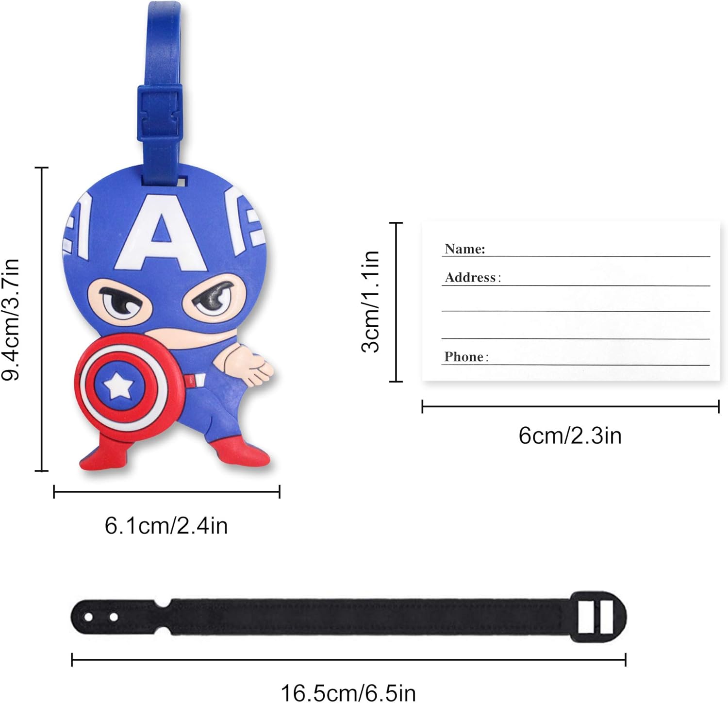 Finex 4 Pcs Set Avengers Captain America Iron Man Spiderman Silicone Travel Luggage Baggage Identification Labels ID Tag for Bag Suitcase Plane Cruise Ships with Belt Strap: Clothing