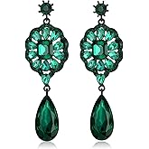BriLove Gorgeous Shiny Rhinestones Teardrop Emerald Cut Chandelier Long Dangle Earrings for Wedding Bridal Party Prom Jewelry Accessories
