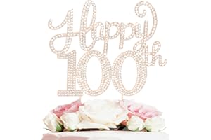 LASKYER Happy 100th Birthday Decorations,100th Birthday Gold Rhinestone Cake Topper - Cheers to 100 Years Old Bday Party Metal Sparkly Cake Centerpieces Sign.