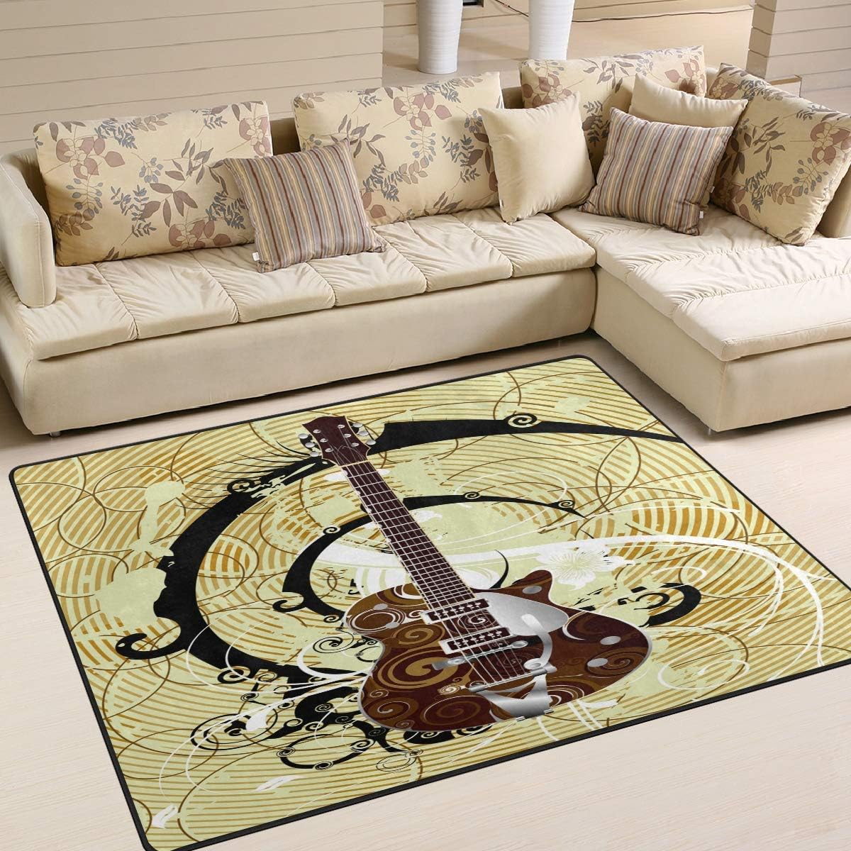 Area Rug 80x58 inch Guitar Music Vintage for Living Room Bedroom