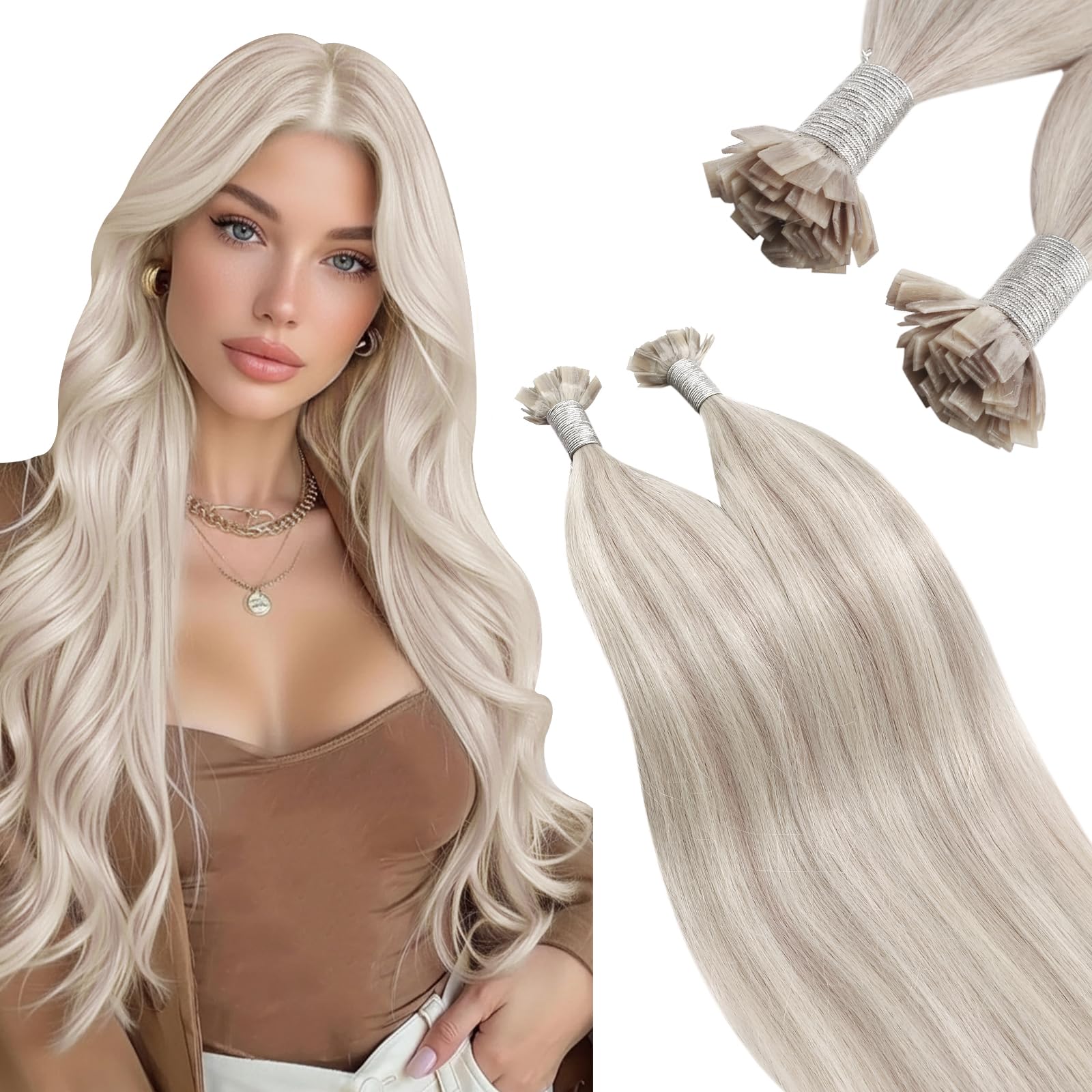 Ugeat geat Flat Tip Hair Extension Real Human 20 Inch #1B Off Black Extensions 50G Prebonded Keratin, 50.0 grams โ image 1
