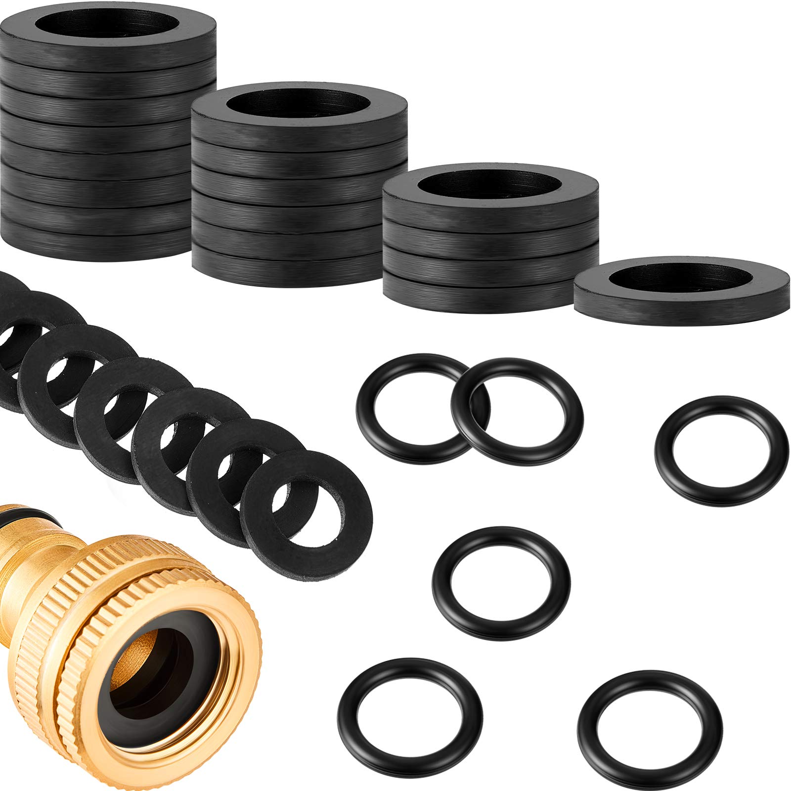 72 Pieces Hose Washer Tap Sealing Rings Set, Includes 24 Pieces 1/2 Inch Tap Connector Washers, 24 Pieces Hose O Rings and 24 Pieces 3/4 Inch Shower Hose Washers for Connecting Fitting(Rubber)