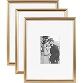 Kate and Laurel Adlynn Rectangle Picture Frame Set of 3, 11 x 14 matted to 5 x 7, Vintage Gold, Modern Glam Three-Piece Frame Set for Gallery Wall Frame Set in Living Room Wall Decor