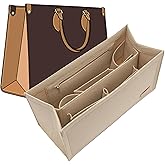 Bag Organizer Insert for LV On The Go MM and Dior Medium Book Tote and more, 9-Section Customizable Purse Organizer with Secure Zippered Pocket Water Bottle Holder, Handbag Shaper Protector (Beige)
