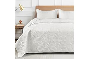 Siyaluens Quilts Set for King Size Bed, Soft Quilt Lightweight Microfiber Bedspread, Circle Geometric Pattern Ultrasonic Quilting Bedding Bedspreads with 2 Pillow Shams for All Season (White)