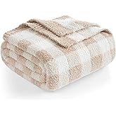 Snuggle Sac Checkered Throw Blanket for Couch, Super Soft Cozy Warm Knit Netural Decorative Fluffy Blankets, Reversible Buffalo Plaid Microfiber Throws for Sofa Bed, Plaid Beige, 50x60 Inches