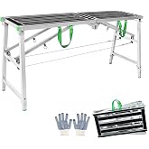 Adjustable Work Platform 800 LBS, 4-Gear Height 55" L X 15.75" W | Folding Portable Scaffold with Anti-Slip Mat and Pull Ring Buckle