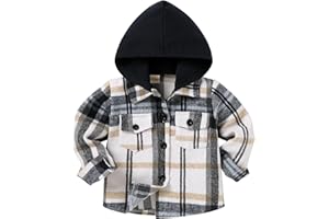 YOUNGER STAR Toddler Kids Boys Girls Flannel Hooded Plaid Shirt Button Baby Red Clothes
