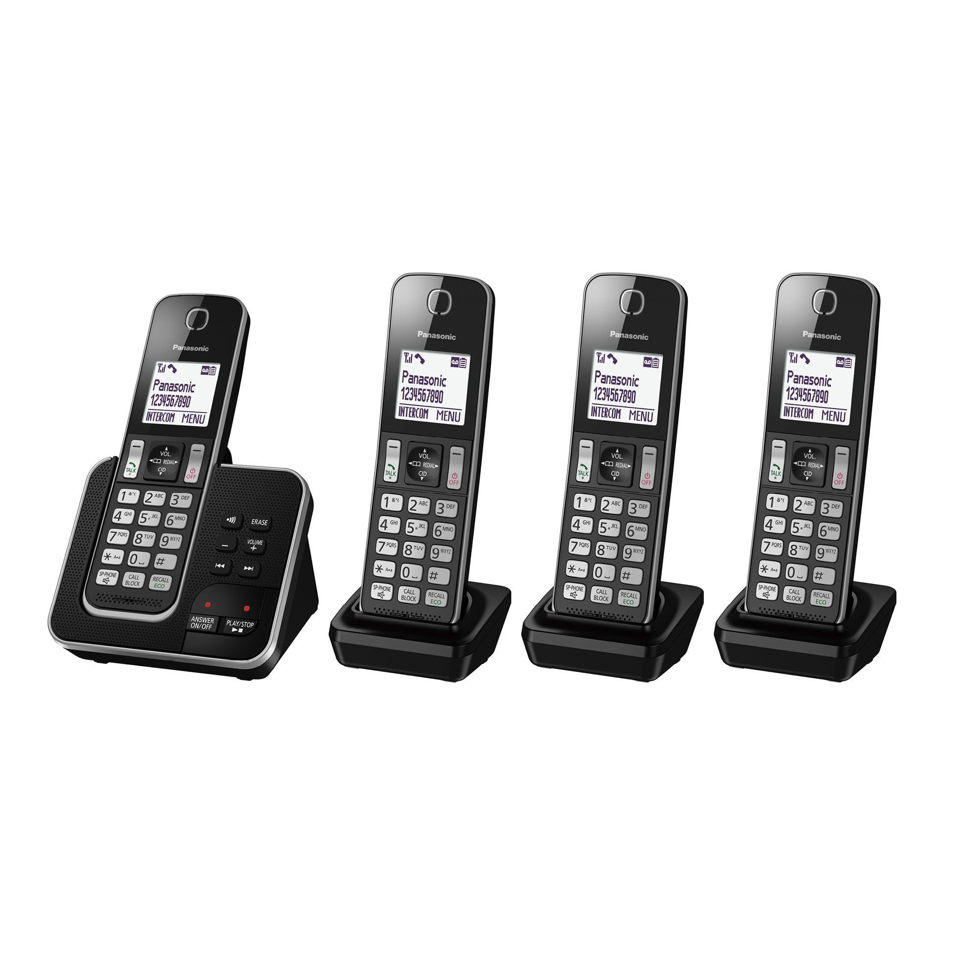 Panasonic KX-TGD624Cordless Home Phone with dedicated call block key for easy call block registration and Digital Answering Machine – Black and Silver (Pack of 4)