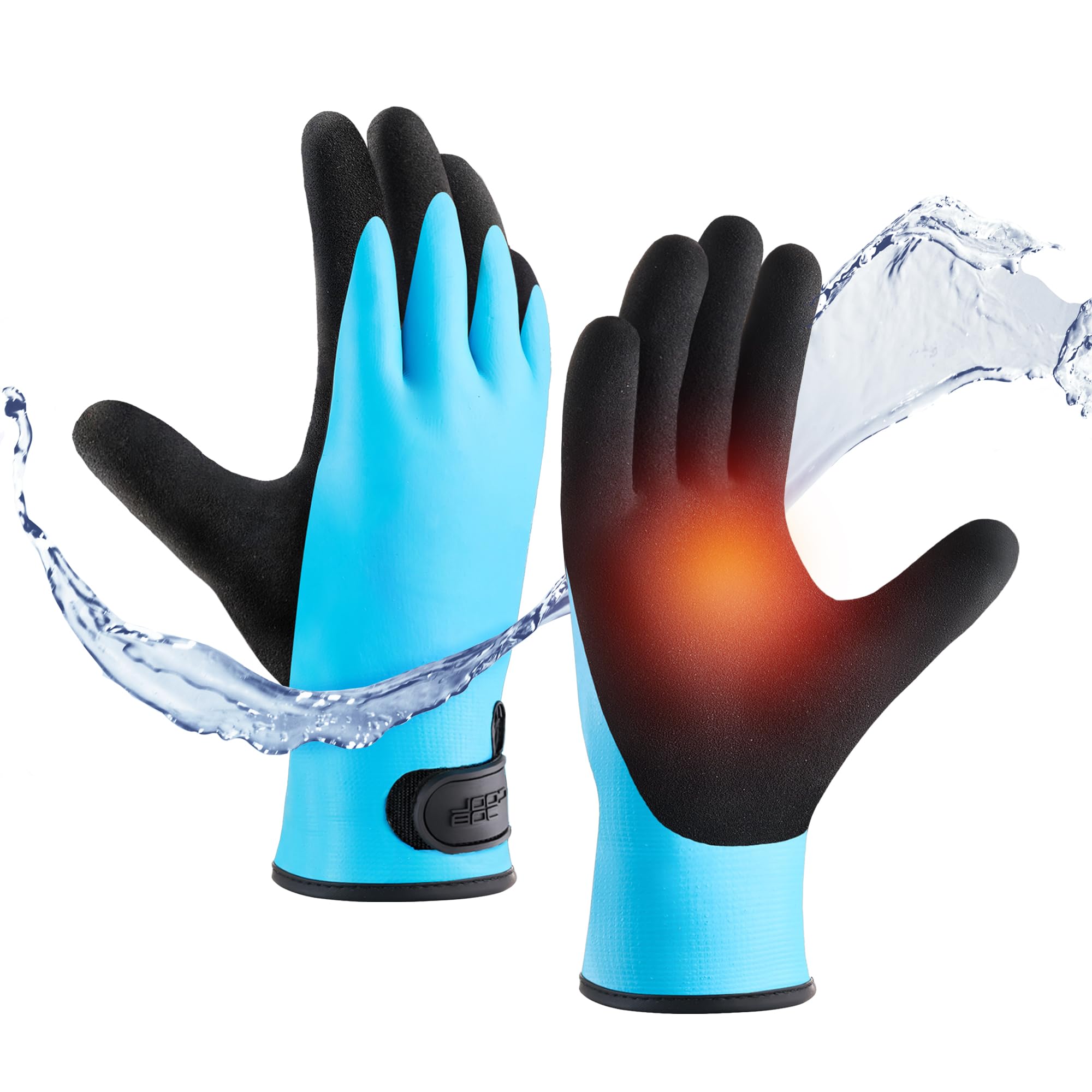 COOLJOB Winter Waterproof Work Gloves for Men & Women, Touchscreen Thermal Gloves with Non-Slip Grip, Latex Coated Gardening Gloves with Warm Terry Liner for Winter Outdoor Work, Blue (1 Pair, XL)