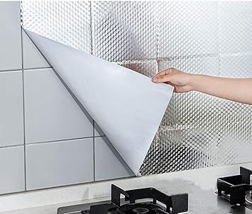 Kitchen Wallpaper Peel And Stick Backsplash Wall Paper Kitchen Wall Stickers Aluminum Foil 0il Proof Waterproof Sticker Peel And Stick Countertops Self Adhesive Shelf Liner 15 7x356 Inch Amazon Com