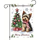Starlit Patio Merry Christmas Garden Flag Yorkshire Terrier Dog Flag Xmas Winter Outdoor Yard House Decoration Yard Banner 12x18 Inch Double Sided Vertical Holiday House Lawn Patio Outside Decor