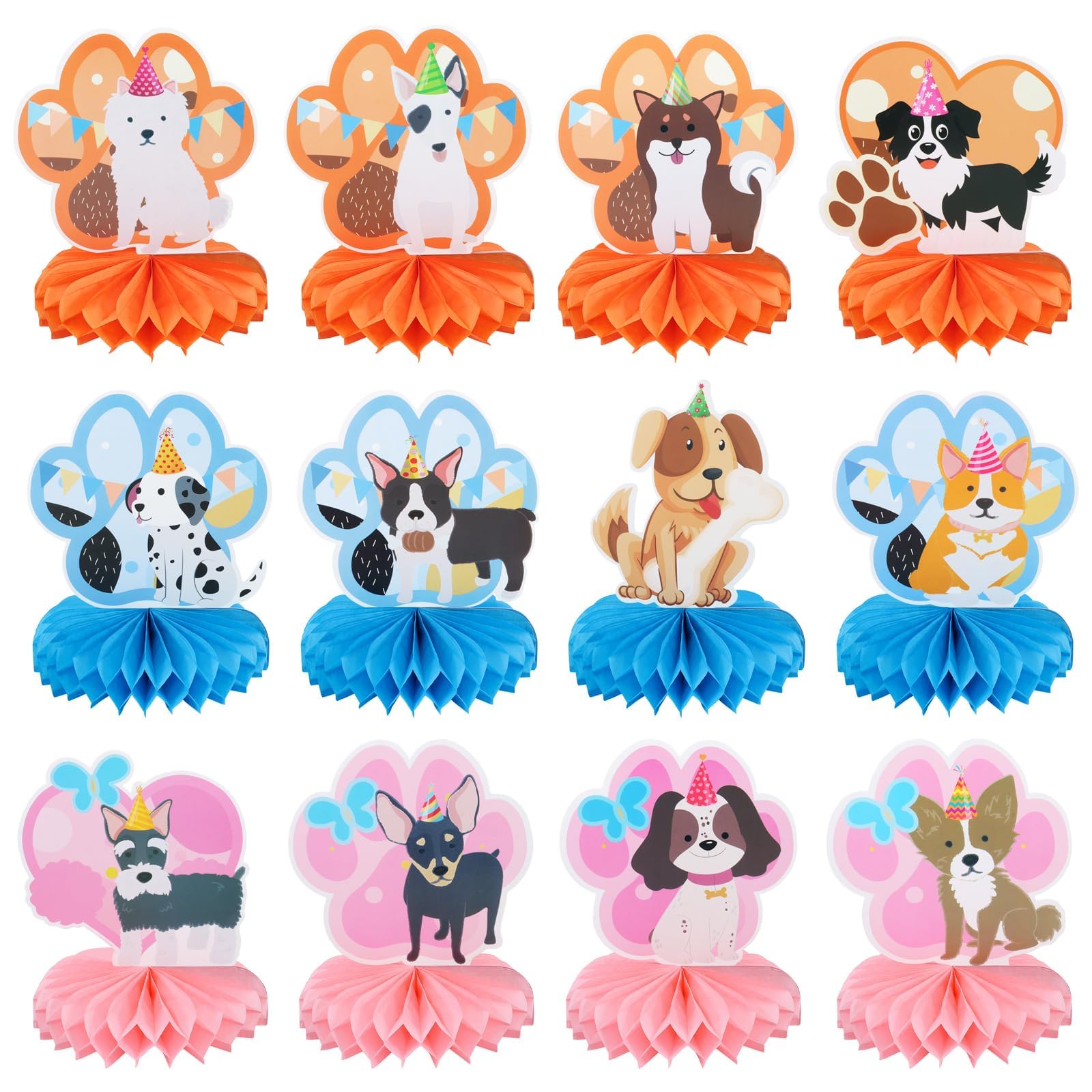 12 Pack Dog Honeycomb Centerpieces Birthday Party Table Decorations Dog Paw Tabletop Centerpieces for Puppy Pet Birthday Celebration Baby Shower Party Supplies Dog Theme Table Topper Sign Decoration — image 1