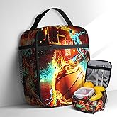 Kids Lunch Box For School Basketball Lunch Boxes For Boys Girls, Insulated Sports Ball Basketball Theme Lunchbag for Adult Teens School Work Office Travel Picnic Hiking Portable Reusable Lunchbox