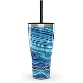 Tervis Traveler Aqua Agate Triple Insulated Tumbler Travel Cup Keeps Drinks Cold & Hot, 30oz with Straw Lid, Stainless Steel