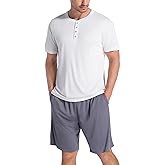 SlumberMee Mens Pajama Set Soft Cooling Viscose Summer Pjs Short Sleeve Sleepwear 2 Piece Crew Neck Loungewear with Pockets