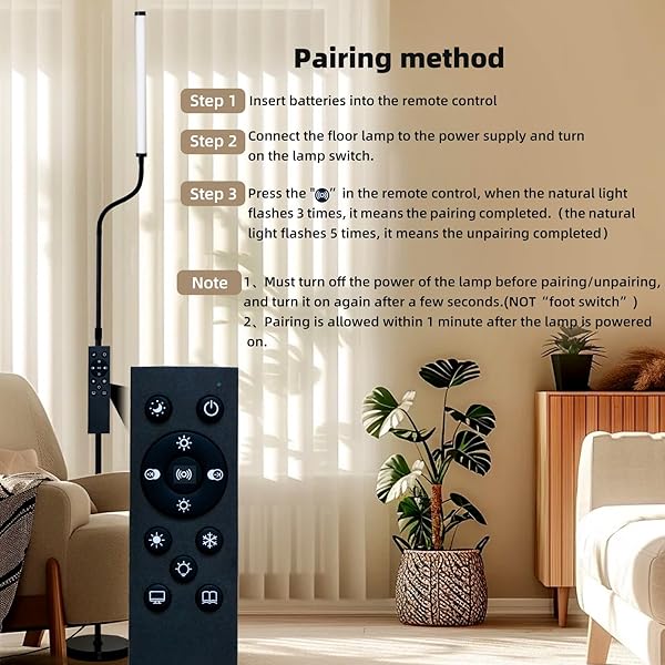 L SHY-U L FLOOR LAMP WITH ADJUSTABLE HEIGHT & FLEXIBLE ARM, REMOTE & FOOT SWITCH, SLIM DESIGN & EVEN LIGHTING FOR LIVING ROOM, BEDROOM, OFFICE – STEPLESS ADJUSTABLE COLOR AND BRIGHTNESS