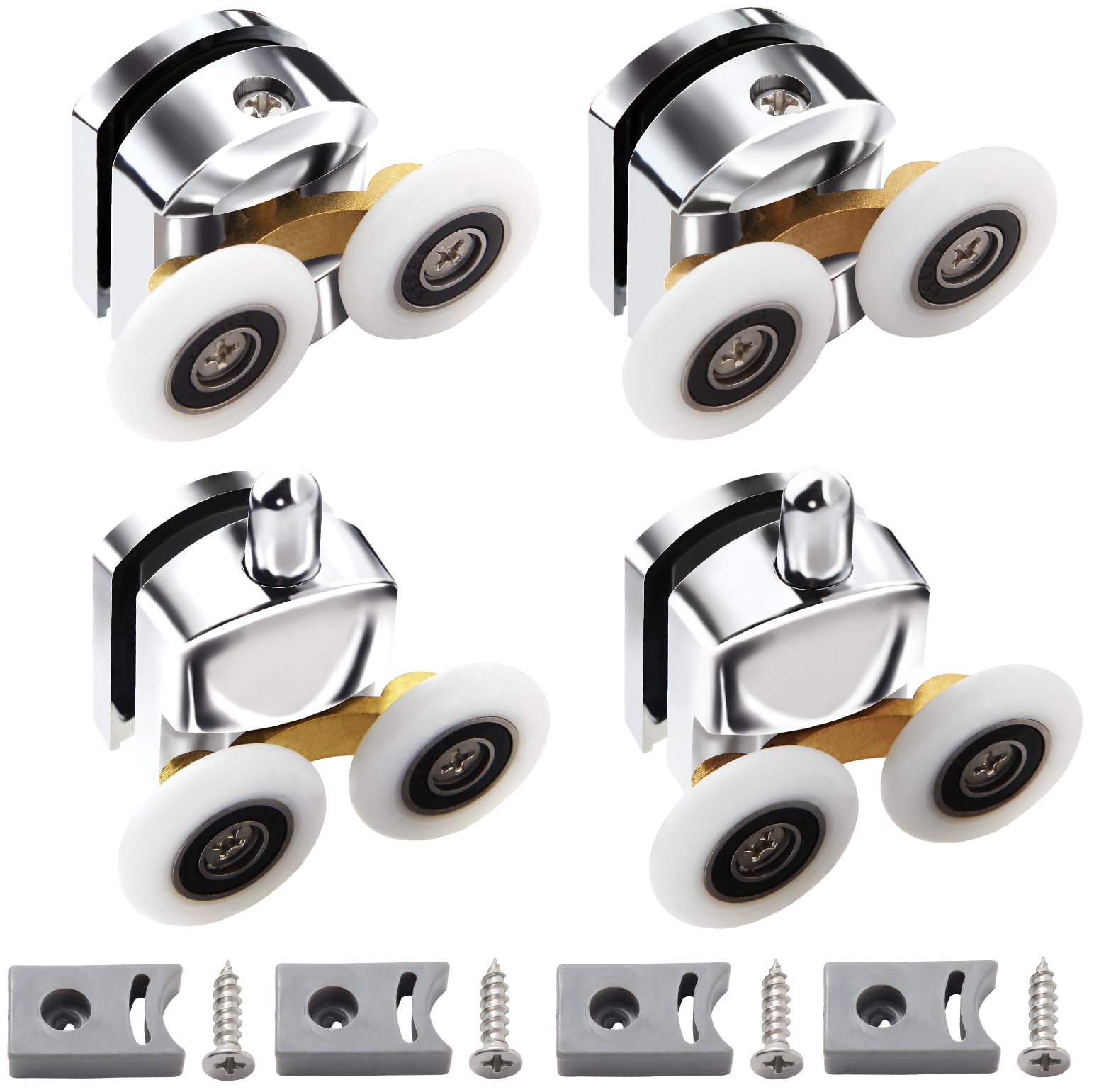 BBjinronjy Shower Door Rollers (23 mm, Pack of 4) - Universal Fit, Double Wheels, Durable Material, Chrome Finish, Adjustable Wheels