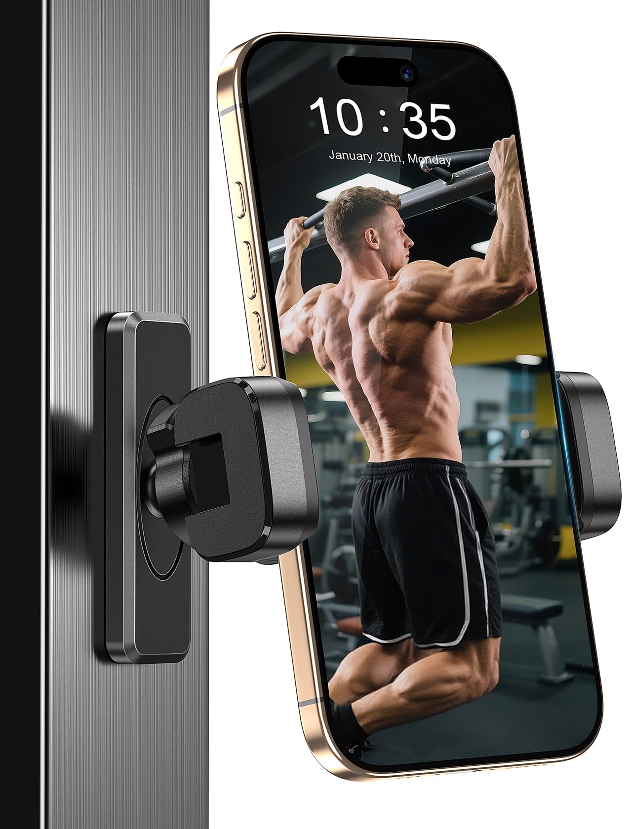 Gym Magnetic Phone Holder【Strong Magnets】- 360 Adjustable Magnetic Phone Mount, Phone Holder Gym Accessories for Men Women Compatible with All Smartphones 4.7-7"