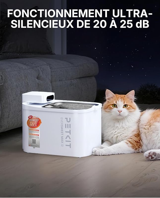 Fontaine à Eau Intelligente pour Chats, 3L sans Fil, Longévité de la Batterie, Modes de Débit Multiples, Ultra Silencieuse 26dB,Facile à Nettoyer, Contrôle Via App Bluetooth Courte Portée