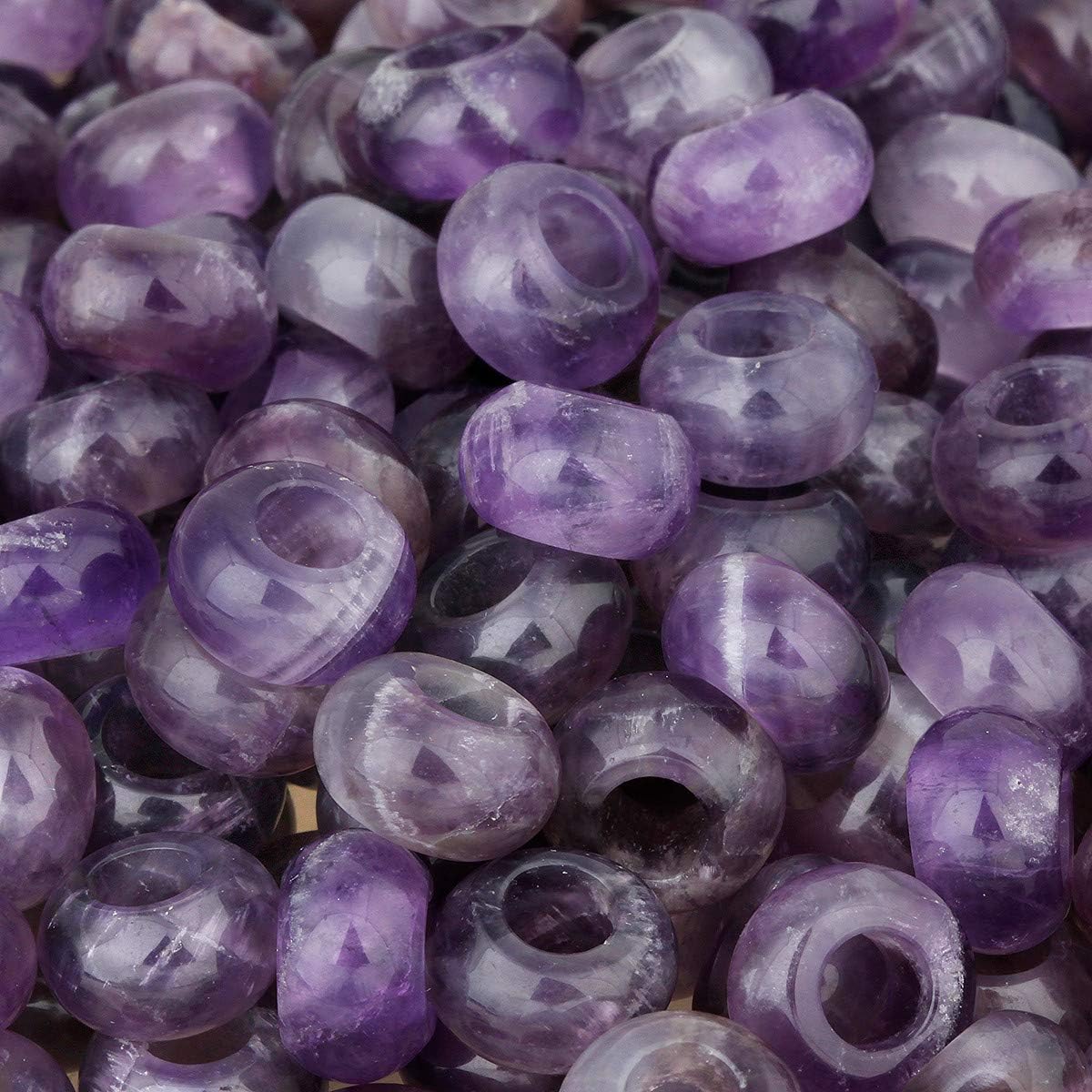 KYEYGWO Amethyst Large Hole Polished Stone Loose Beads for Jewelry Making Rondelle Gemstone Beads for European Charm Bracelet Pack of 20 - Image 4