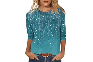 BDPORKAS Casual Tunic Shirts for Women Plus Size 3/4 Length Sleeve Stretch Crewneck Blouse Print Loose Fit Trendy Tops