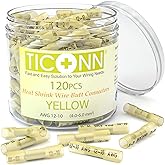 TICONN Yellow 120PCS Heat Shrink Butt Wire Connector Kit, Insulated Waterproof Electrical Wire Crimp Terminals Butt Splice fo