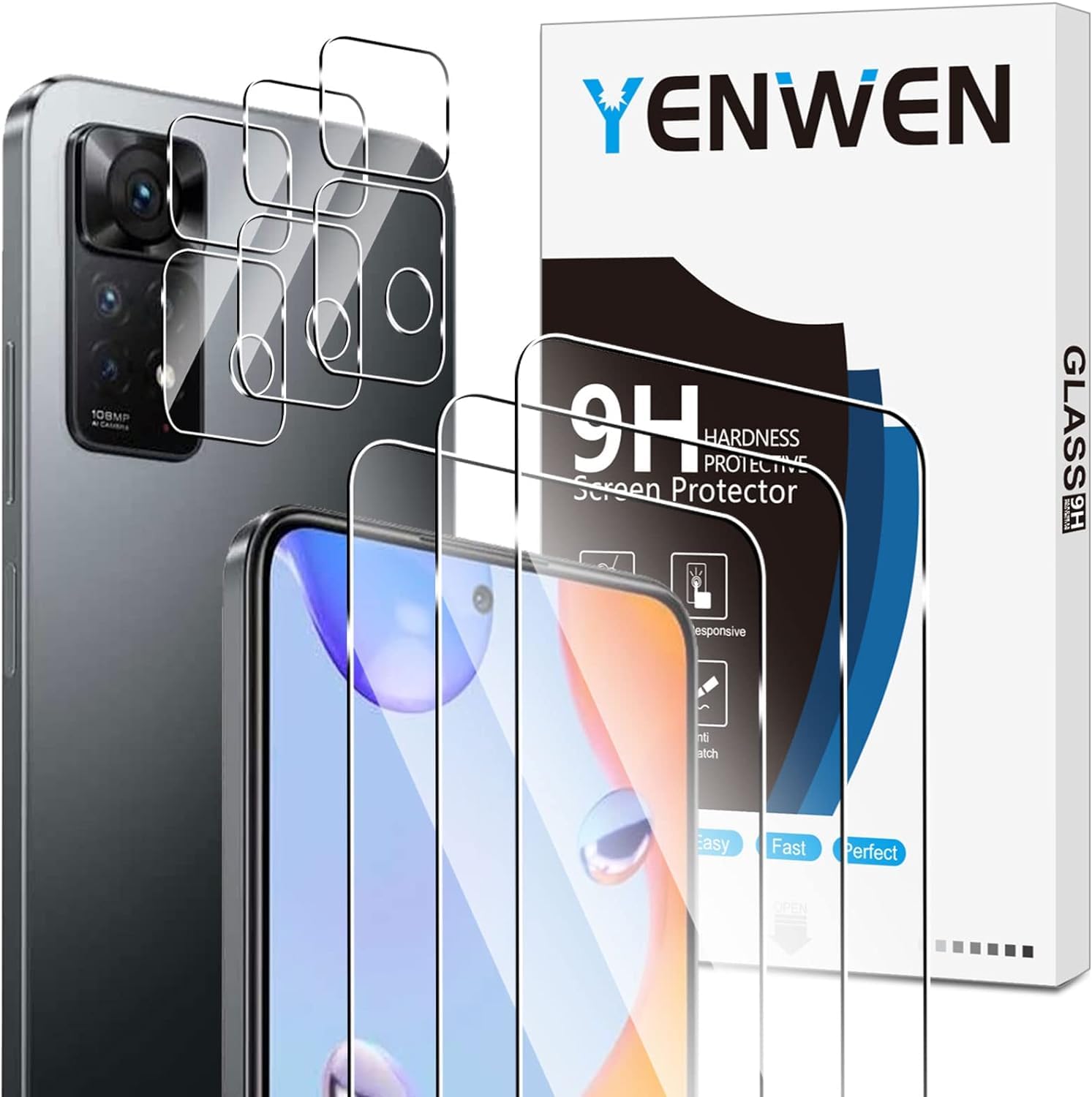 Yenwen Screen Protector for Xiaomi Redmi Note 11 Pro 5G,4G (6.67 inches) for Tempered Glass, Pack of 3 Tempered Glass Film with 3 Camera Protection, Anti-Scratch Protective Glass, HD Clear Glass Film