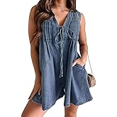 CHARTOU Women Summer Denim Overalls Shorts Romper Jean Jumpsuit Sleeveless Shortalls Flowy Ruffle Romper Pockets
